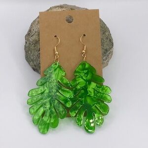 Leaf Earrings Acrylic Resin Plant Monstera Plant Botanics Green Boho Jewelry